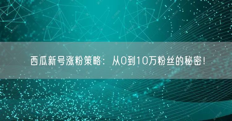 西瓜新号涨粉策略：从0到10万粉丝的秘密！