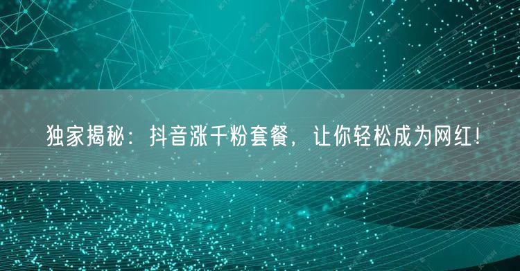 独家揭秘：抖音涨千粉套餐，让你轻松成为网红！