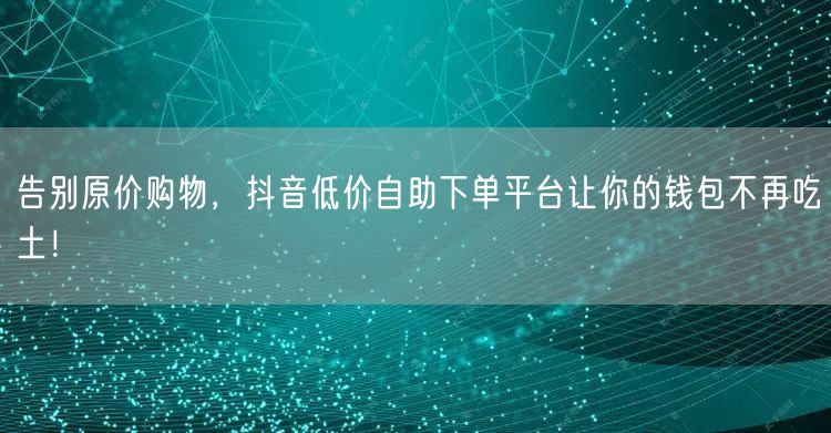 告别原价购物，抖音低价自助下单平台让你的钱包不再吃土！