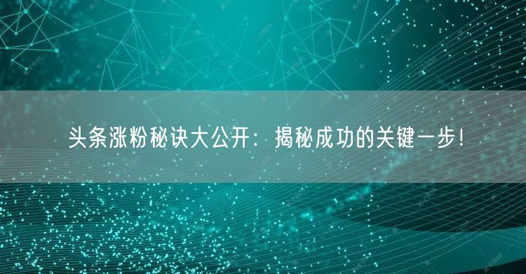 头条涨粉秘诀大公开：揭秘成功的关键一步！