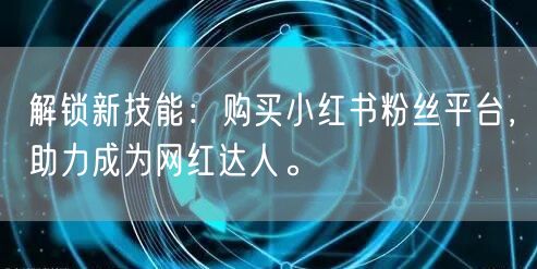 解锁新技能：购买小红书粉丝平台，助力成为网红达人。