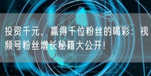 投资千元，赢得千位粉丝的喝彩：视频号粉丝增长秘籍大公开！