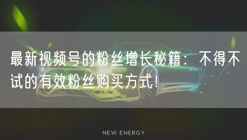 最新视频号的粉丝增长秘籍：不得不试的有效粉丝购买方式！