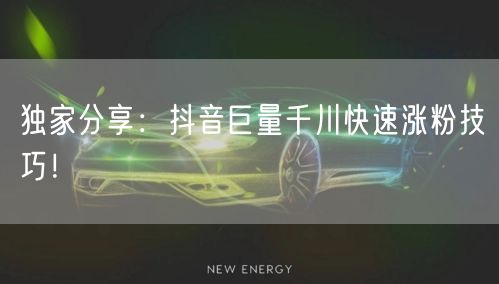 独家分享：抖音巨量千川快速涨粉技巧！