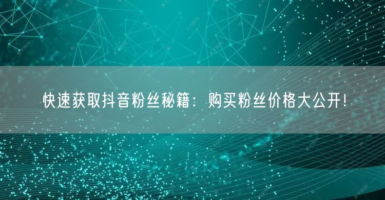 快速获取抖音粉丝秘籍：购买粉丝价格大公开！