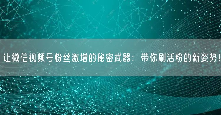 让微信视频号粉丝激增的秘密武器：带你刷活粉的新姿势！