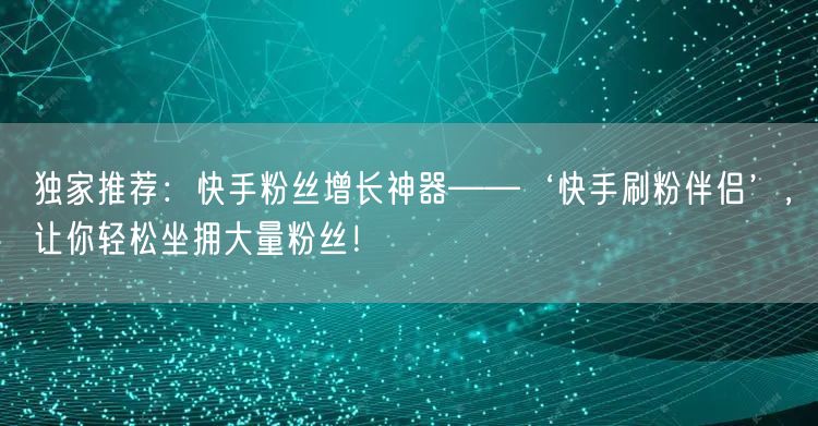 独家推荐：快手粉丝增长神器——‘快手刷粉伴侣’，让你轻松坐拥大量粉丝！