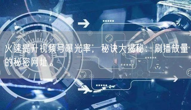 火速提升视频号曝光率，秘诀大揭秘：刷播放量的秘密网址。