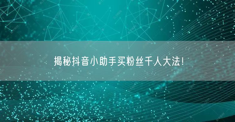 揭秘抖音小助手买粉丝千人大法！