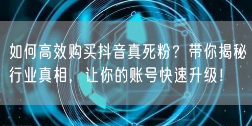 如何高效购买抖音真死粉？带你揭秘行业真相，让你的账号快速升级！